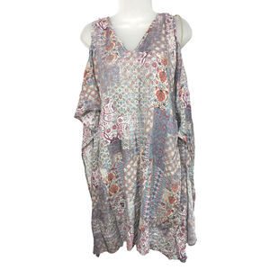 SW3 Bespoke 100% Silk Cold Shoulder Boho Festival Tunic Top Size L Large